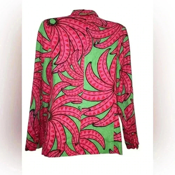 Farm Rio Banana Pitta Pink Green Floral Linen Blazer XS - Picture 4 of 9